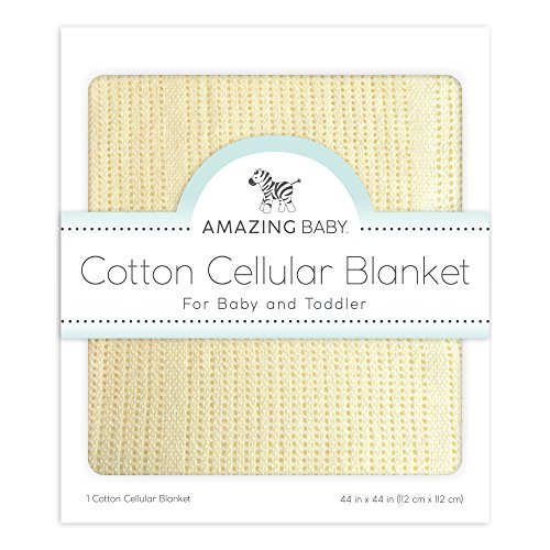 Image of Amazing Baby Cellular Blanket, Premium Cotton, Ultra Soft, Breathable, Cozy Gift for Baby Boys and Girls, Favorite Toddler Blanket, 44 x 44 inches (112 x 112 cm), Soft Yellow