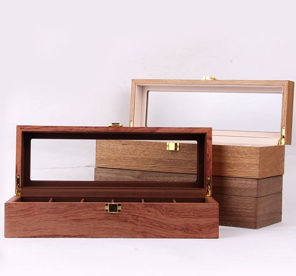 Pudełko na Zegarki Szkatułka na Zegarki Drewniane Pudełko Na Zegarek Case Organizer Uchwyt Na Zegarek Do Zegarków Mężczyźni Organizer Na Biżuterię Box 6 Slotów Drewniane Pudełko Z Przezroczystym Szkłe