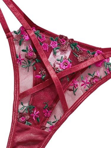 Image of Lilosy Sexy Underwire Cute Push Up Strappy Embroidered Mesh Sheer Lingerie Set See Through Panty Bra