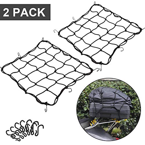 2 Pack of 15.7"x15.7" Bungee Cargo Net Stretches to 30"x30" Elastic Motorcycle Luggage