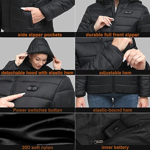 Panatude GD-P32+ Heated Jackets For Women With Battery Pack Included, Womens Heated Jacket With Detachable Hood, Heated Coat Hoodie Clothing Waterproof thumb #4