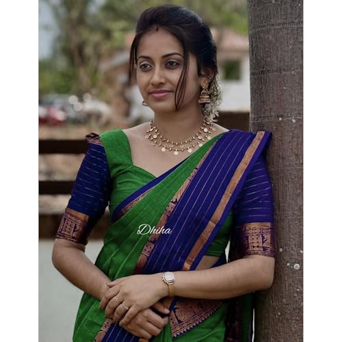 Image of Narayanpet Pure Cotton Saree for Women | Preethika Big Border Saree with Running Blouse | Tassels | Handloom Weave
