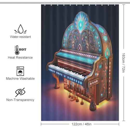 Rideau de douche piano 122x183cm rideaux de bain textile imperméable - 4