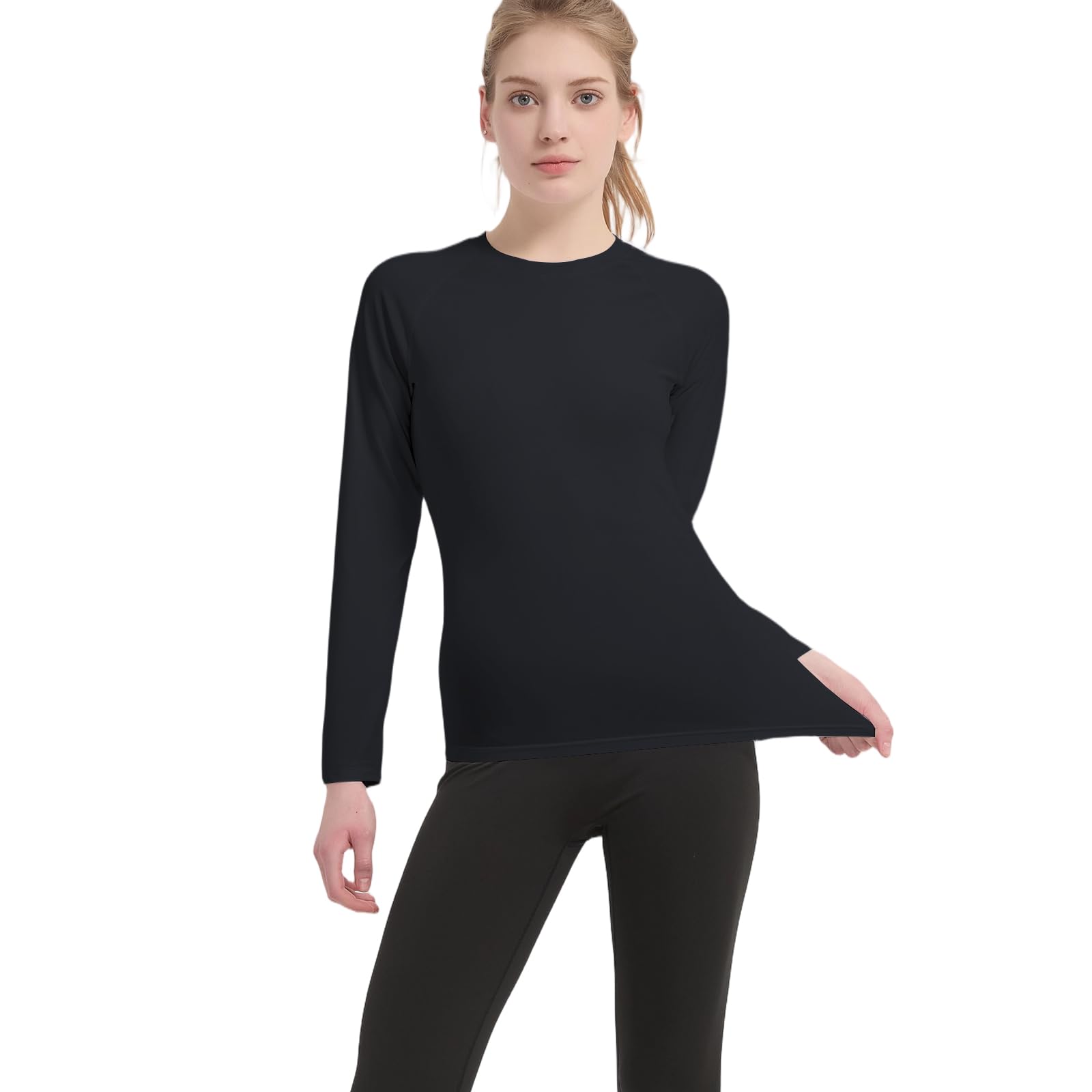 4 Pack Deportiva Mujer de Manga Larga Camiseta Transpirable Secado Rápido Camisetas de Compresión Ligero Elasticidad Top Deportiva Correr Base Layer Cuello Redondo Funcionales para Yoga Fitness