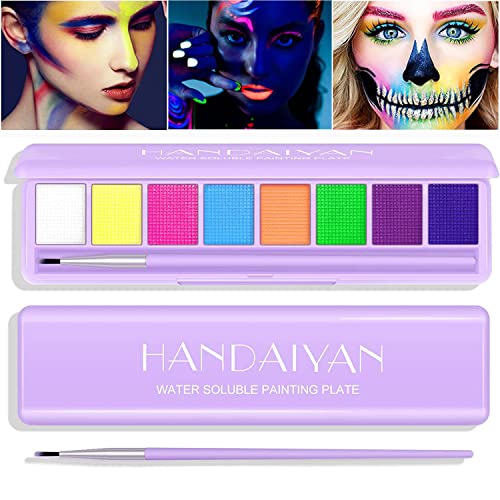 8 Colors Water Activated Eyeliner Palette Highly Pigmented Neon Colorful Face Paint Colored Water Activated Face Paintand Body Paint Makeup,Matte Uv Fluorescent Graphic Eyeliner ,with Eyeliner Brush
