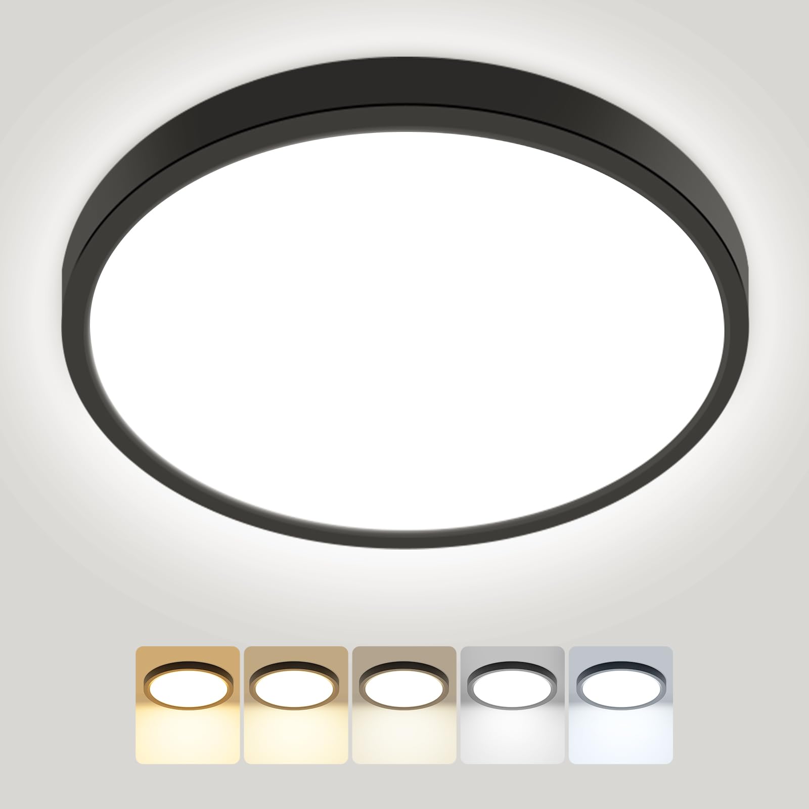 Peasur Bathroom Light, 3000K/3500K/4000K/5000K/6500K 5 Color Temperature LED Ceiling Light, 18W 1800LM, IP54 Waterproof