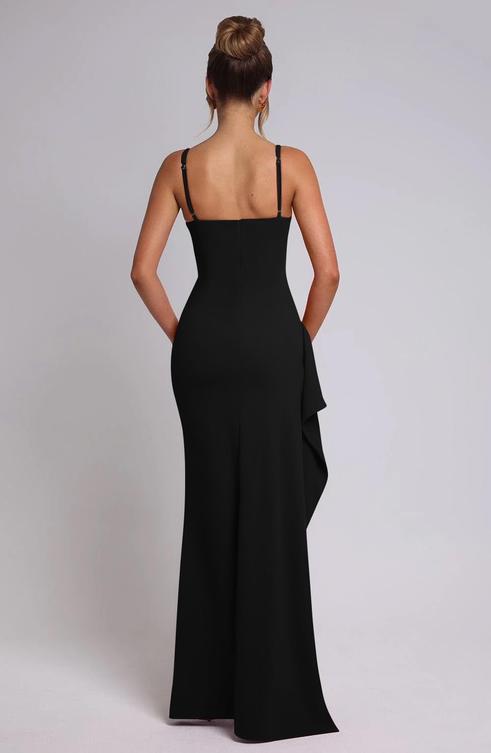 Memoriesea Women's Sexy Plunge Neckline Bodycon Ruched High Slit Party Maxi Dress