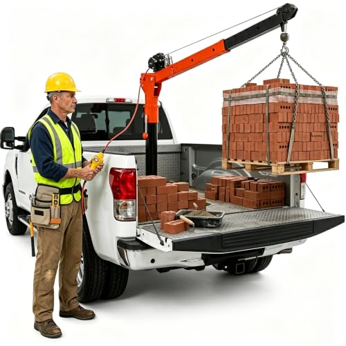 Image of 5500 LBS Electric Truck Bed Lift, Folding Truck-Mounted Bed Crane with 6000LBS 12V Electric Winch, 3-Stage jib Crane, 360° Rotating Truck Bed Crane for Pickup Trucks and Workshops