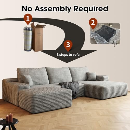 Image of 107 inch Cloud Sectional Sofa Boneless Couches with Chase