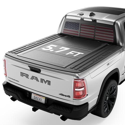 SKEXI Low Profile Tonneau Cover Truck Bed Cover for 2009-2026 Dodge Ram 1500 5.7FT Bed With RamBox, Hard Tri Fold Heavy-Duty Locking Drill-Free Install Waterproof Fiberglass Anti-Theft Security, 67.4"