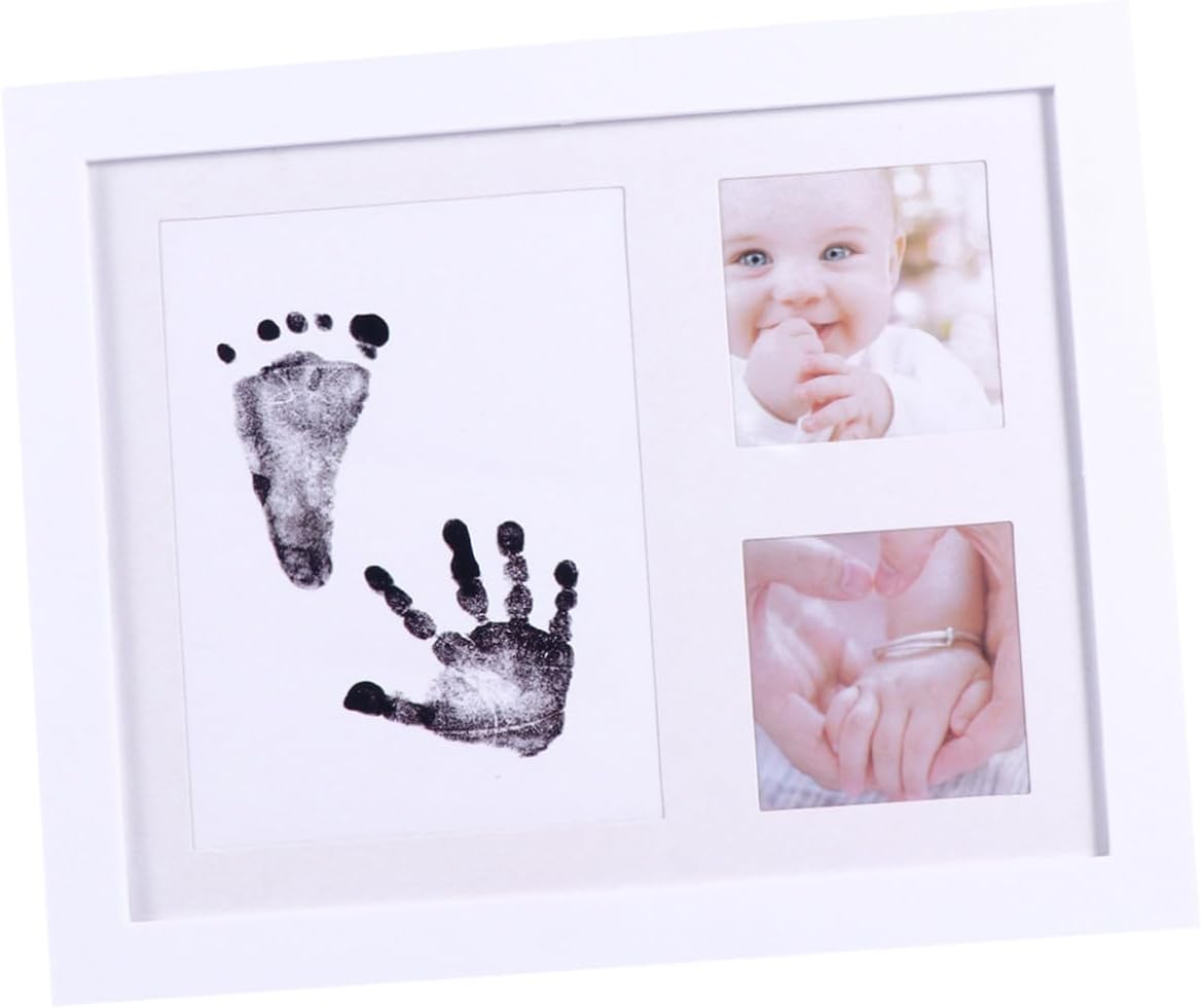Footprint Picture Frame and Handprint Photo Holder, White Pp Plastic Growth Record Frame for Newborn Nursery Décor and Keepsake Display