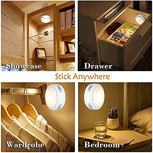 Image of Starxing Wireless LED Battery Operated, Under Cabinet Lighting, Dimmable Closet Puck Lights with Remote with Remote Control (4000K Natural White)