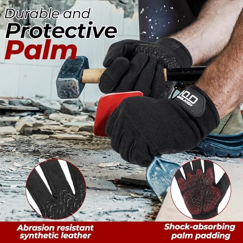Image of HANDLANDY Mens Work Gloves with Grip, Padded Safety Moving Gloves, Utility Outdoor Gloves for Tactical Mechanic Gardening (Black- Grip, Large (Pack of 1))