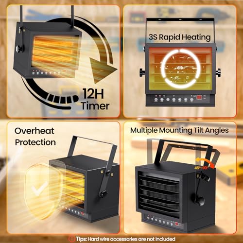 Image of 7500W Electric Garage Heater with Remote, 240V Hardwired Shop Heater