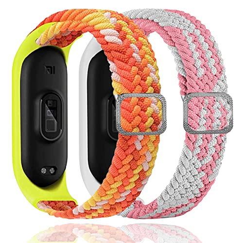 Relojes Inteligentes Mujer Xiaomi 2 Pack Correa de Repuesto Elástica Compatible con Xiaomi Mi Band 6/5/4, Moda Transpirable, Adecuado para Mujeres y Hombres,...