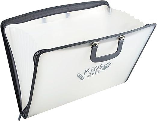 Acocony 11x17 Accordian File Organizer 13 Pocket 11x17 Portfolio Folder for Artwork with Handle Document Organizer with Zipper Closure and Sticky Labels Oxford Cloth Edge Frosted Translucent 1 Pack