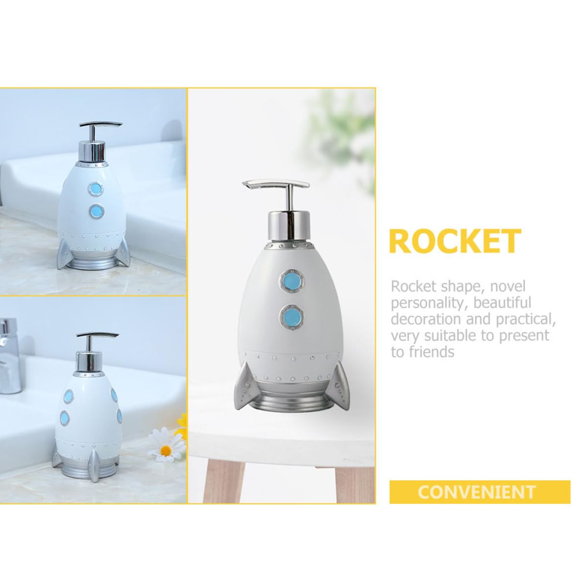 Zerodeko Dispensador de Jabón Bomba en Forma de Cohete 400 Ml, Botella Recargable para Gel de Ducha y Champú, Diseño Portátil para Baño y Viaje, Material Duradero y Resistente