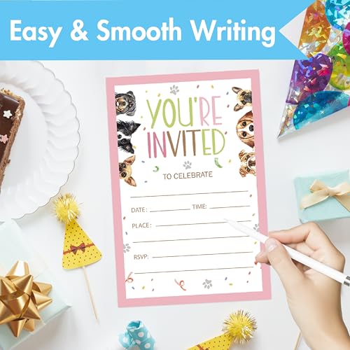 image for Uniizone Cute Dogs Birthday Party Invitations, Watercolor Puppy Invite