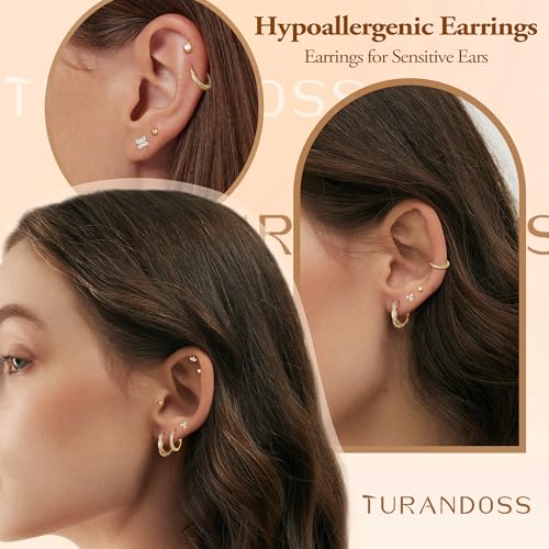 Turandoss 8 Pairs Hypoallergenic Gold Huggie Hoop Earrings for Women Girls - image 5