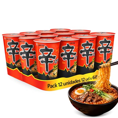 Ramen Picante Nongshin, Fideos Instantáneos Nong Shim Shin Ramyun, Instant Noodle Ramen Corea, Original Coreano, Agrega agua caliente y cocina por 5 minutos, Contiene 12 unidades de 68 g