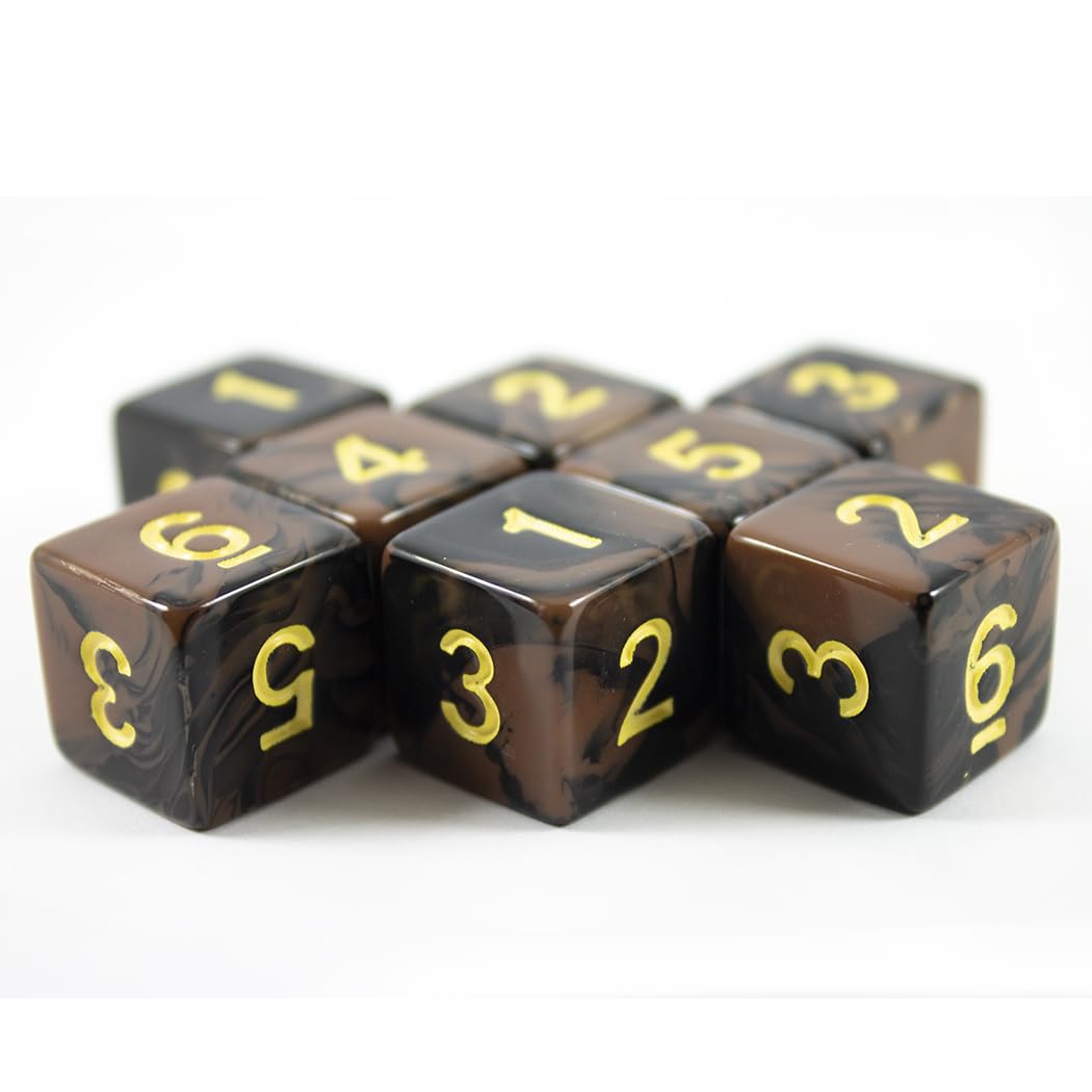 Paladin Roleplaying Black and Brown Dice - 8 D6 Set - 'Werewolf'