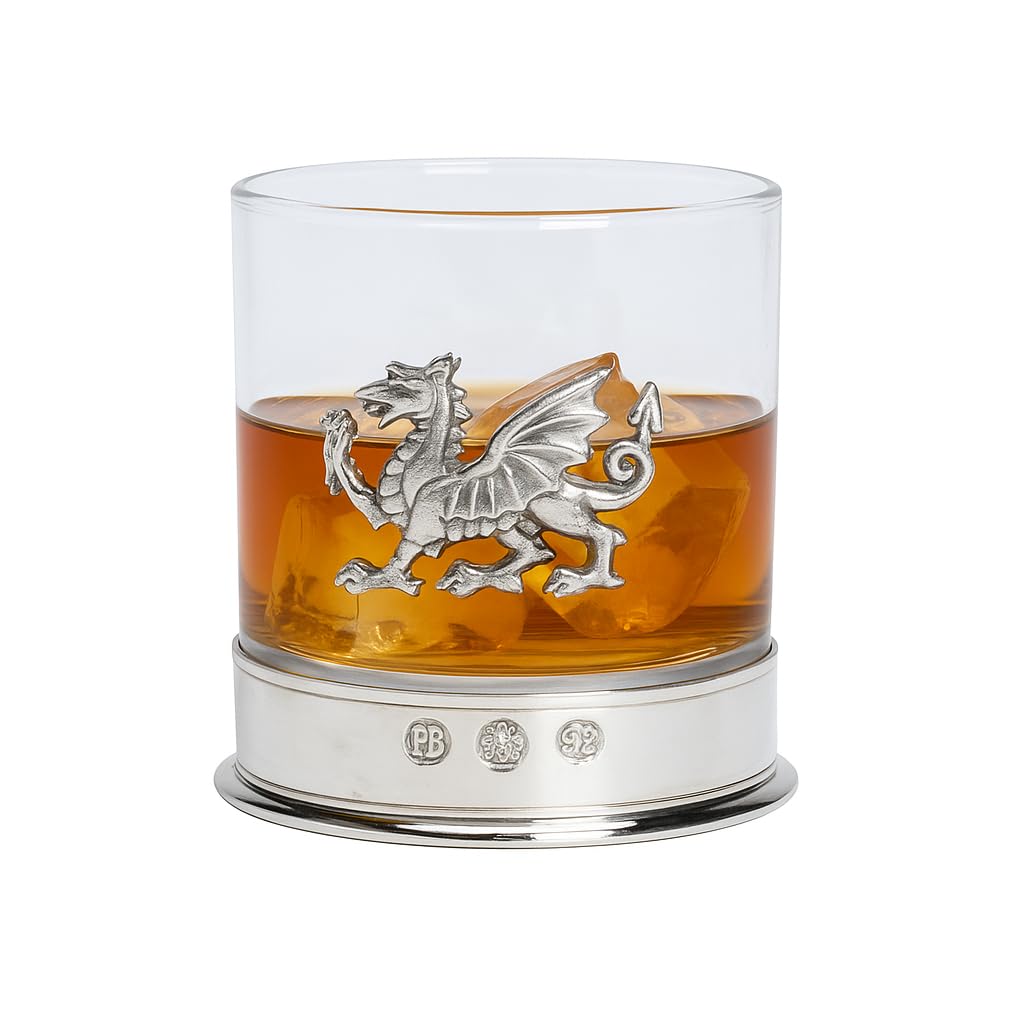 Pinder Bros Ltd Welsh Dragon Pewter Based Whisky Glass in Presentation Box of Single or Pair (1)