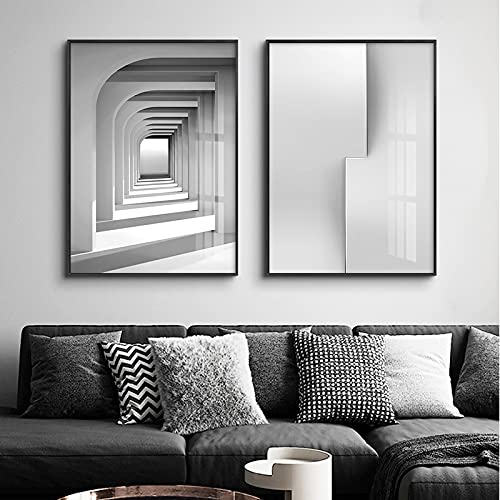 Bâtiment abstrait moderne lot de 2 toiles géométriques pour décorer un salon