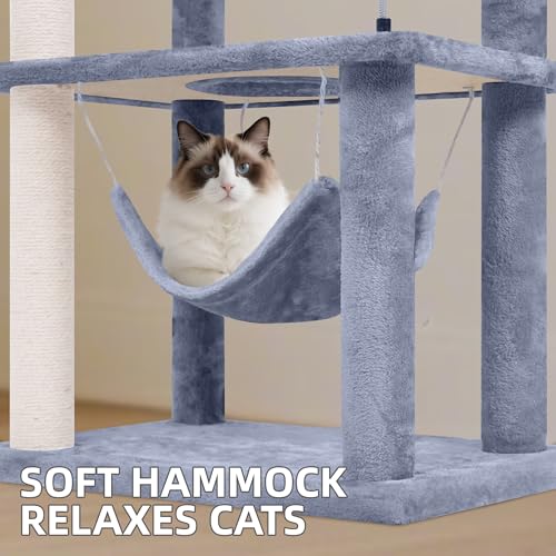 Árbol para gatos AIWIKIDE 57 pulgadas con hamacas y juguete miniatura 2
