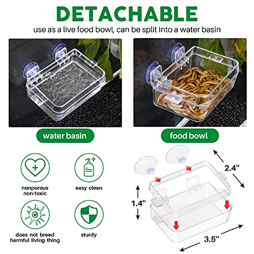2 Pack Reptile Water Food Dish 1 Feeding Tongs,Tank Accessories for