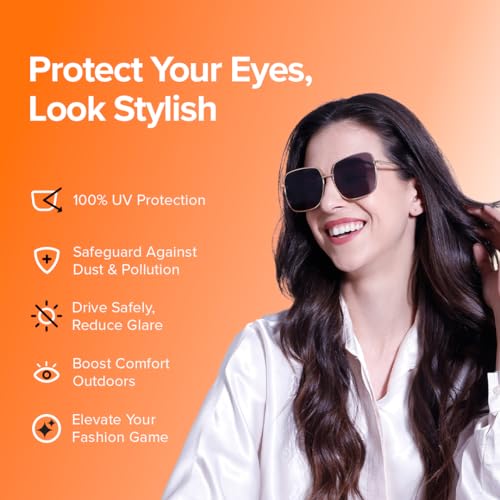 Image of Intellilens | Branded and Stylish Sunglasses | 100% UV Protected | Light Weight, Durable, Premium Looks | Men & Women | Black Lenses | Square | Medium