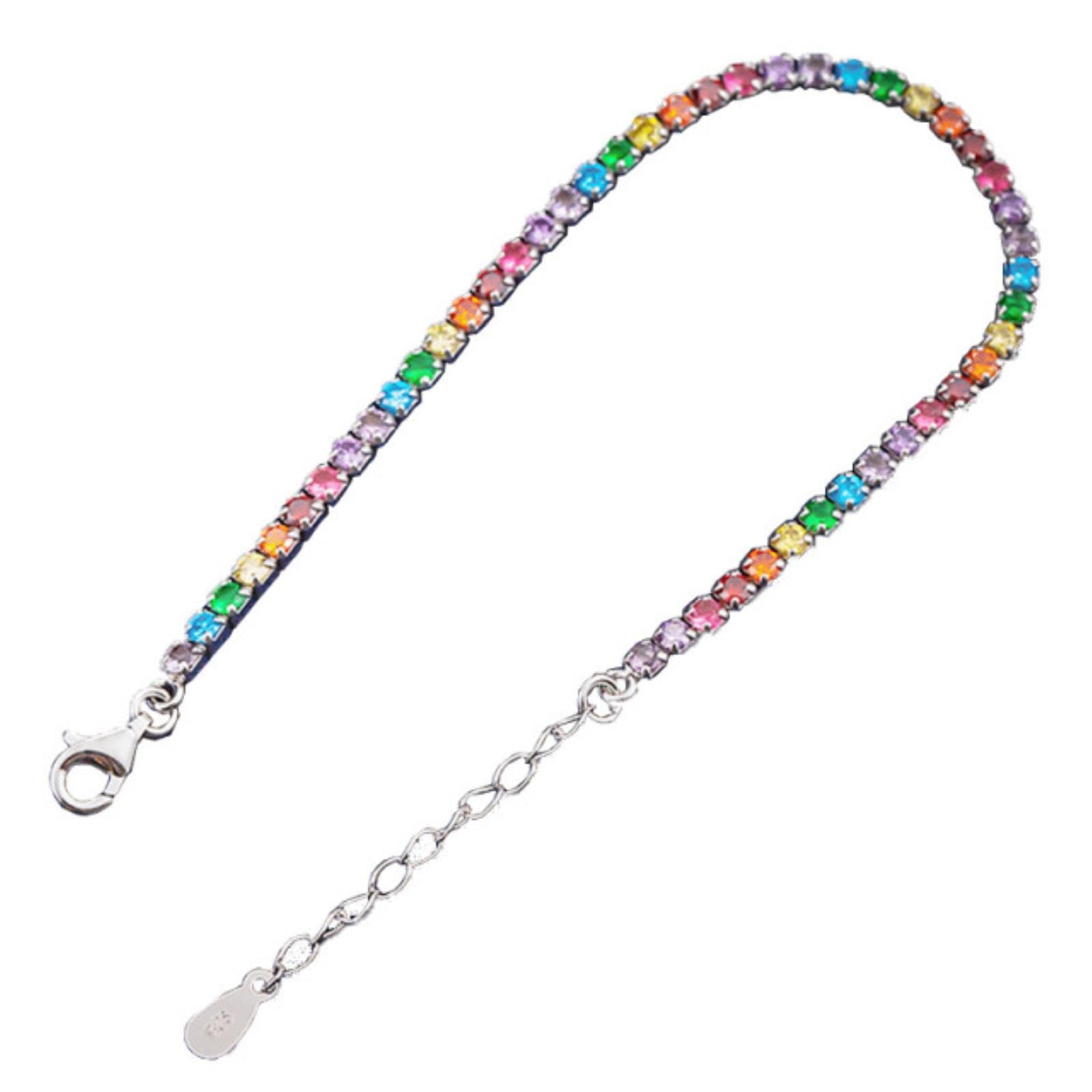 genericSamload s925 Sterling Silver 2.5mm Rainbow Zircon Tennis Bracelets for Women Girl Sparkling Party Fine Jewelry Valentine Gifts