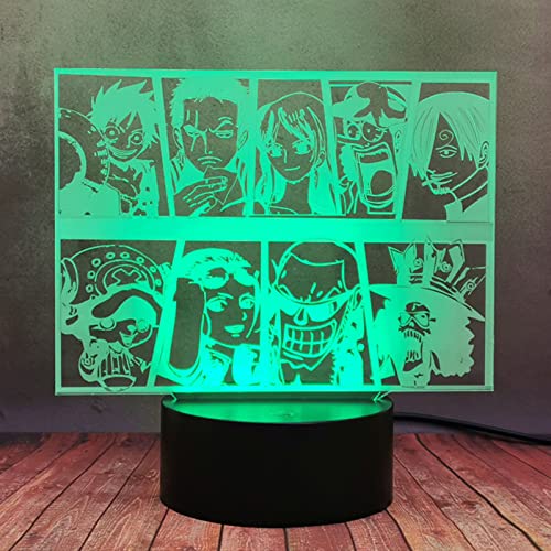 Cartoon Anime 3D Illusion LED Night Light, Monkey Luffy Roronoa Zoro Tony Chopper Model 16 Change Color Flash Desk Lamp Remote Control, Boy Home Bedroom Cool Decor Table Lamp, Kid Birthday Gift