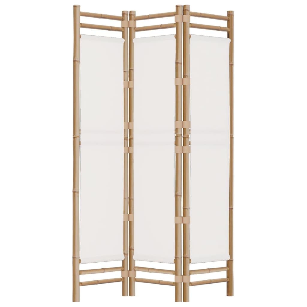 Paravent d’intérieur, Séparateur de pièce en Toile et Bambou Naturel, 3 Panneaux Paravent Chambre, Salon Cloison Amovible, Crème 120 x 180 cm