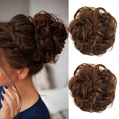 3 Pieces Messy Donut Chignons Hair Piece Scrunchies Synthetic Extensions Updo Hair Bun for Women Scrunchies #2/30 Brown