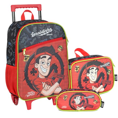 Kit Mochila Rodinha Enaldinho Lancheira Estojo 2026 Vermelha Vermelho Enaldinho Youtuber