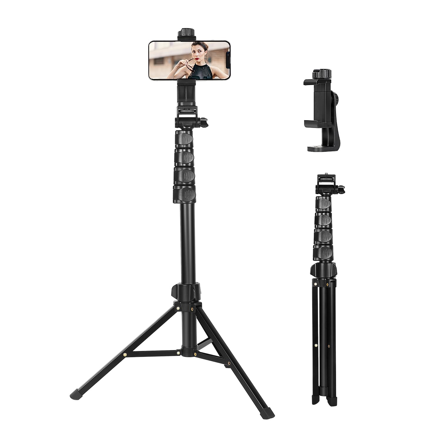 CAMBOFOTO Trépied Téléphone Portable 168cm Aluminium Professionnel,Trepied Smartphone, Support Universel pour Smartphone/iPhone/Appareil Photo, Léger et Portable pour Voyage, Vlogging