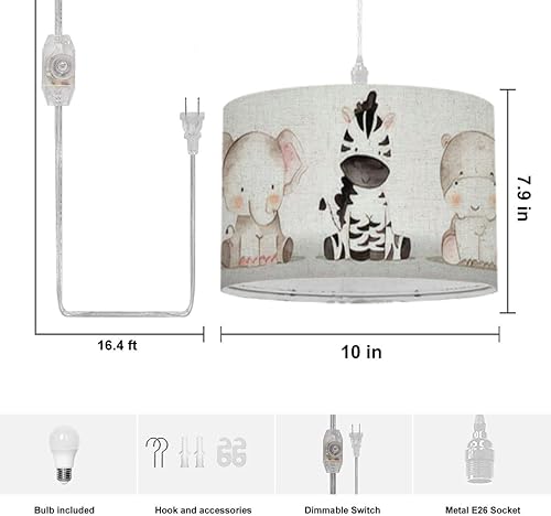 Miniatura 5 de Lámpara colgante de acuarela dibujada a mano con enchufe de 16.4 pies, lámpara colgante con enchufe regulable de 16.4 pies, pantalla de tela, luz