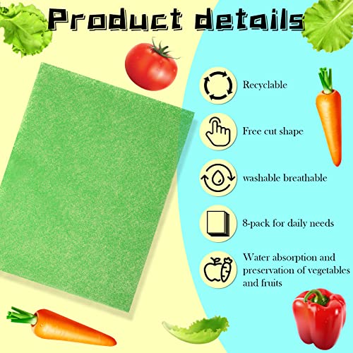 Poen 8 Pcs Fruit And Veggie Life Extender Liner 12 X 15 Inch Sponge Fridge Shelf Mat Green Washable Refrigerator Liners Fridge Drawer Pads Liner, Extends Life Of Your Produce And Keep Food Fresh #TOP2