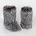QMFUR Women's Furry Faux Fur Boots Fuzzy Fluffy Mid Calf Snow Boots Suede Warm Fur Lined Booties Flat Fashion Boots (Grey, Adult, Women, 7, Numeric, US Footwear Size System, Medium)