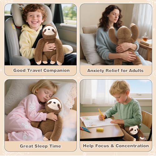 Joyreal Gewichteter Sloth für Erwachsene, 1.5kg Weighted Stuffed Animal, Angst & Stress Relief, Gewichtskuscheltier mit Verstecktem Fach, für Schlaf & Entspannung Geschenk Kinder