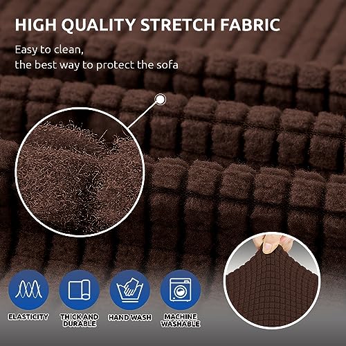 KEKUOU Stretch Loveseat Sofa Cover Slipcover,Couch Covers for 2 Cushion Couch Sofa (55"-78") Furniture Protector Sofa with Elastic Bottom for Kids,Dog. Jacquard Small Checked (Medium,Chocolate)