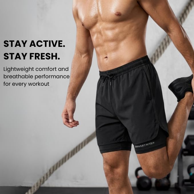Image of GRECIILOOKS Shorts for Men Running | 2 in 1 Shorts Men with Compression Shorts |Gym Shorts for Man Workout with Phone Pocket | Quick Dry Sports Shorts for Gym Training
