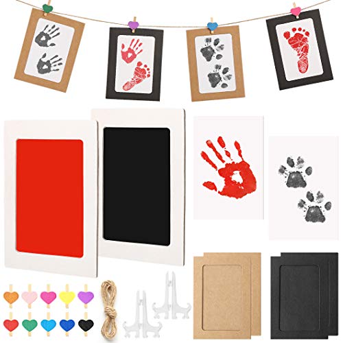 Hipeqia Kit de Huellas bebe Pie y Manos, Tinta Safe For Baby Clean-touchun, Ideal para Recuerdos Familiares, Viene con marco de fotos, Cuerda, Clip en forma de corazón