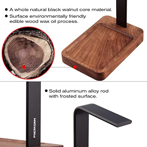 PHERKORM-Walnut-Wood-Aluminum-Headset-Holder-Desktop-Headphone-Stand-Universal-headphone-holder-for-most-music-gaming-headsets-Black-Walnut