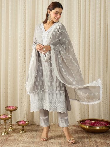 Image of INDO ERA Women Pure Cotton Kurta Set with Dupatta | Festive Suit Set, 10790