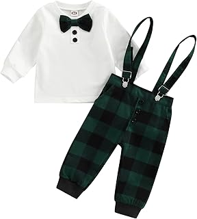 XIXIMAON Baby,Clothing,Baby Boys 0-24m,Outfits & Clothing Sets XIXIMAON Infant Baby Boy Christmas Suit Long Sleeve Bowtie Pullover Button Top Plaid Print Suspender Trousers Gentleman Set