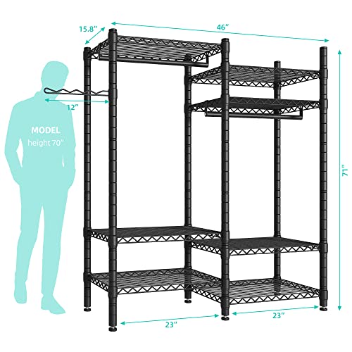 Punion Clothing Rack 7 Tiers Heavy Duty Clothes Rack With 2 Hanging Rods, Wire Garment Racks For Hanging Clothes, Large Portable Metal Wardrobe Clothes, 48"L X 16"W X 71"H, Max Load 620Lbs Black, Gr7E #TOP3