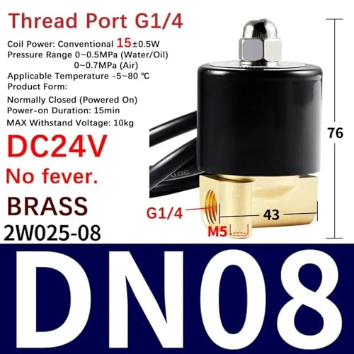 Électrovanne 2W DN08 24V normalement fermée pour eau et air - 3