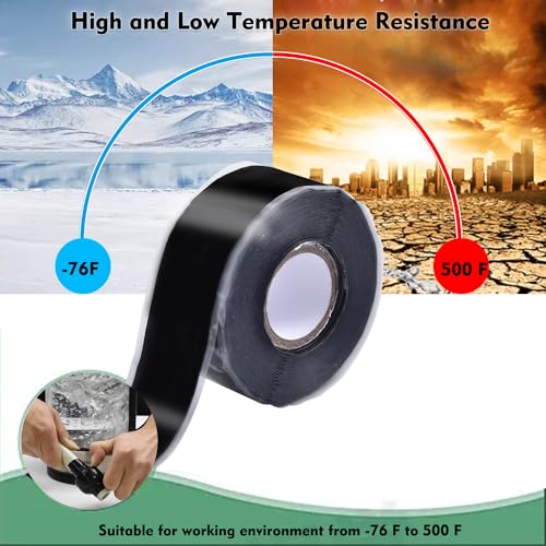 Packyard P-002 Self Fusing Silicone Tape 1 In X 16.4' Black Waterproof Rubber Leak Proof Sealing Tape Silicone Rubber Self-Amalgamating Tape For Emergency Hot And Cold Water Pipe Repairs And Tool Fixation thumb #3