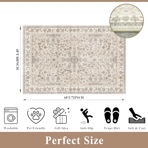 Tapete lavable 4x6 para cocina antideslizante beige miniatura 2